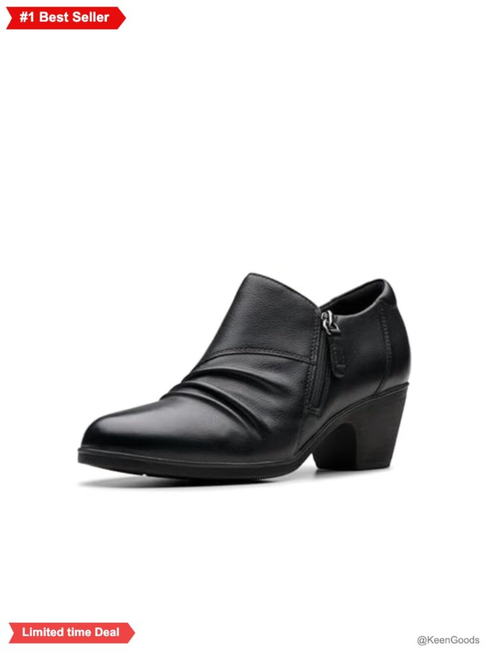 Leather Ankle Bootie Side Zip Block Heel Ruched Boot